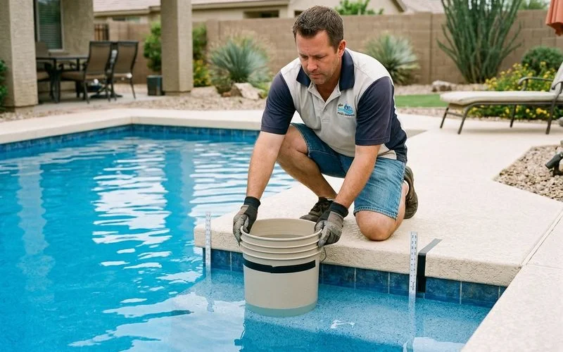 Bucket test setup for pool leak detection