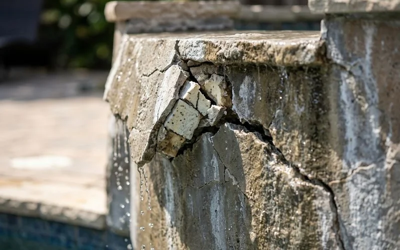 Waterfall surface crack with exposed foam