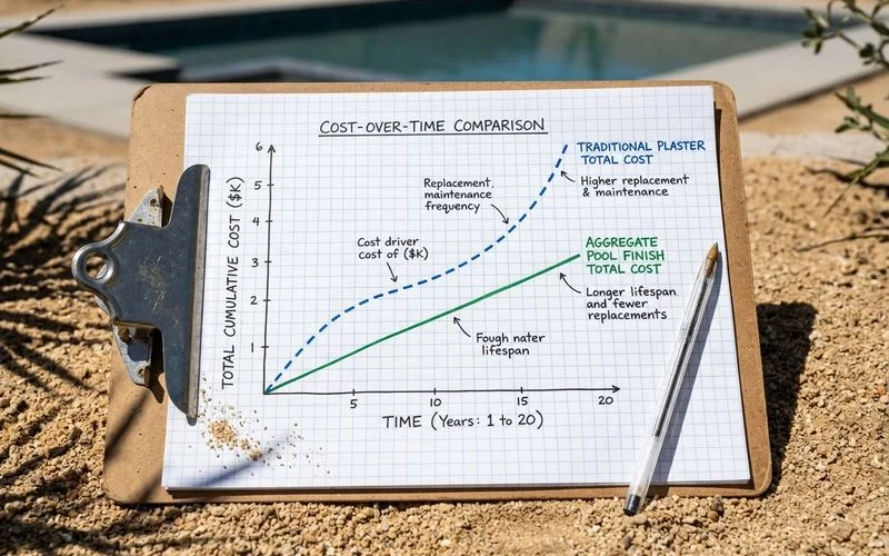 Cost-over-time graph: plaster vs aggregate TCO