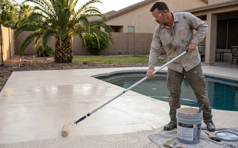 Fresh color sealer re-coat on existing Cool Deck base