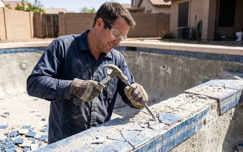 Old waterline tile demolition