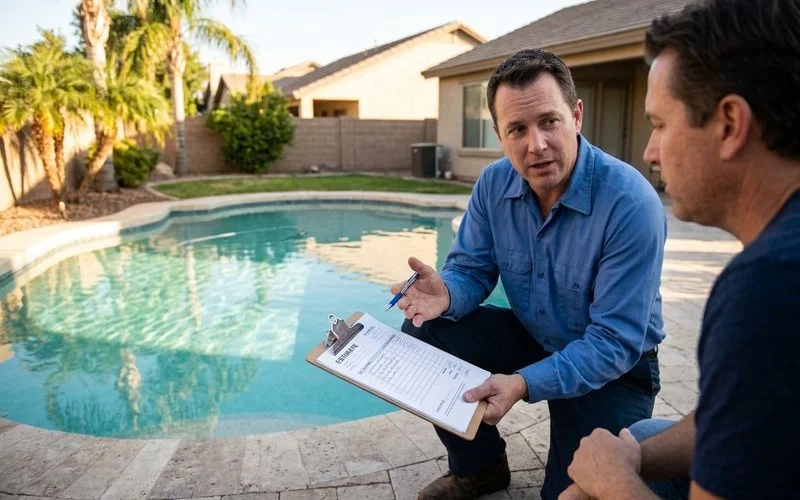 Contractor with clipboard giving on-site estimate