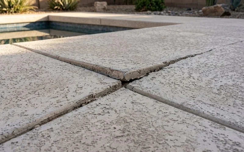 Raised crack trip hazard in concrete pool deck