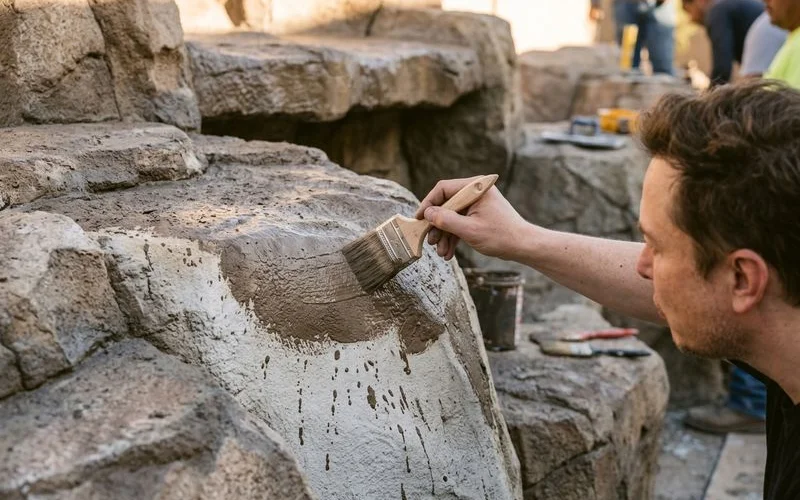 Color-matched UV-stable staining application