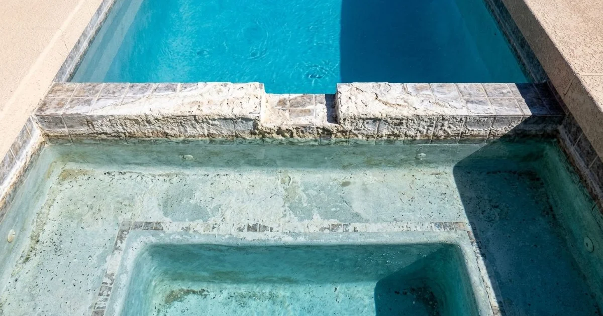 Phoenix pool showing heavy calcium scaling at the waterline