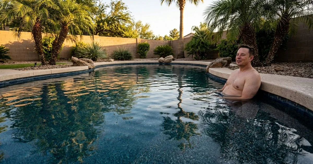 Mature Pebble Tec pool in a Phoenix backyard at late afternoon