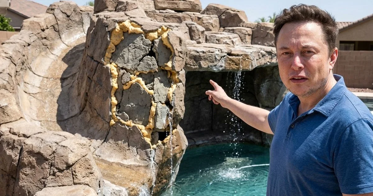 Phoenix pool waterfall showing crumbling foam exterior