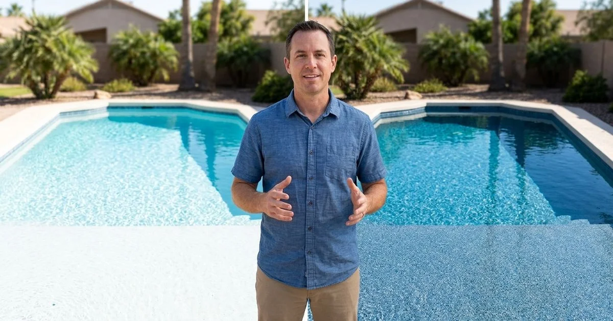 Side-by-side Phoenix pools — plaster vs Pebble Tec