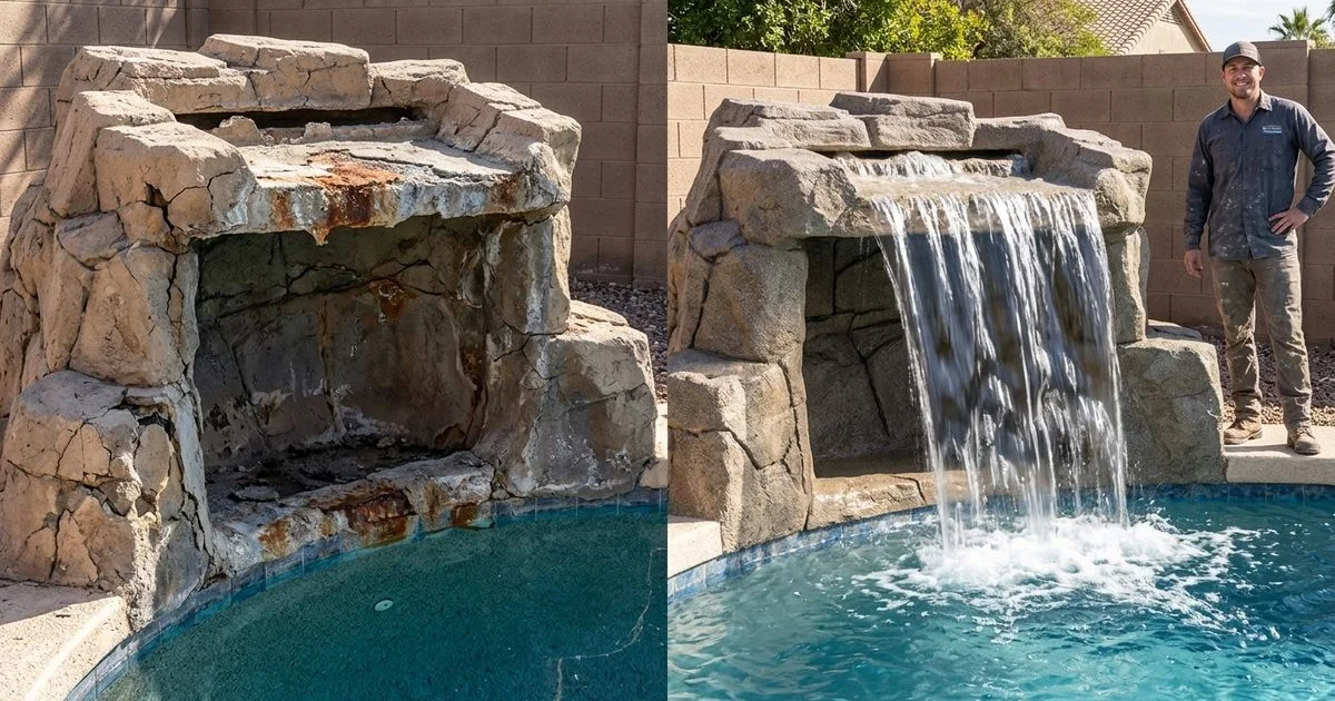 Waterfall before repair and after repair comparison