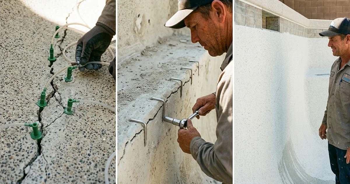 Three pool crack repair methods compared