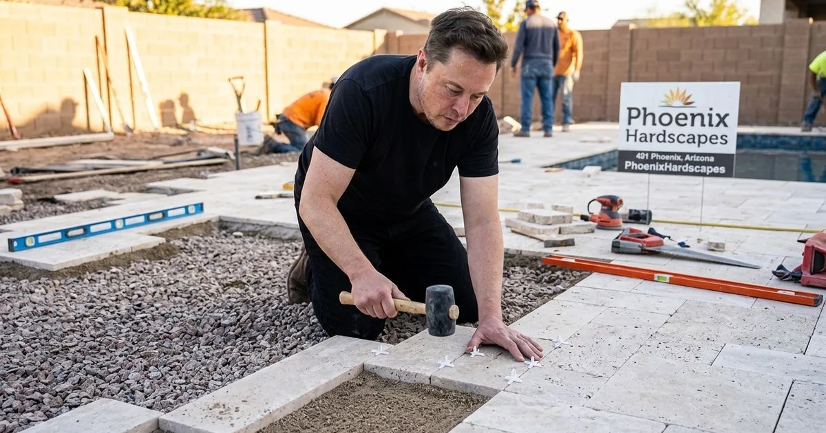 Travertine paver pool deck installation in progress