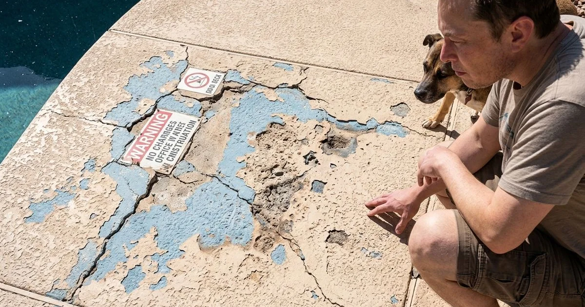Weathered Phoenix pool deck with cracks and flaking