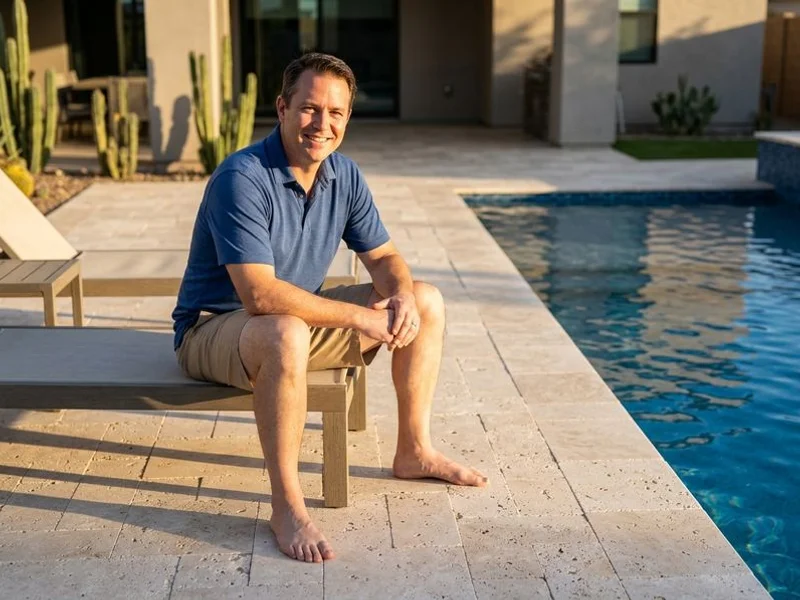 Travertine paver deck installation