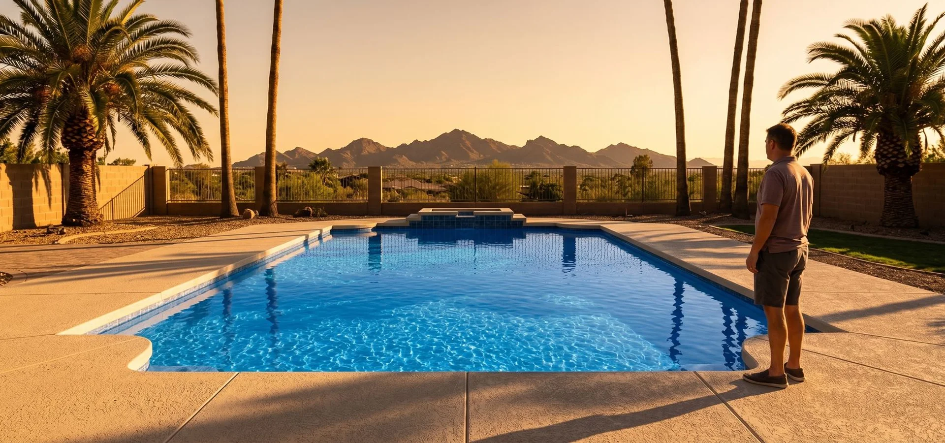 Phoenix backyard pool at golden hour